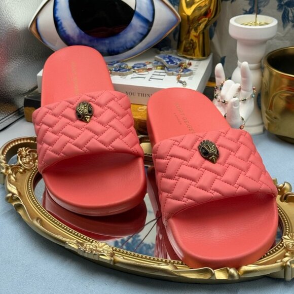 🆕 KURT GEIGER LONDON 🧿 NWOT Meena Eagle Quilted Slide, Salmon - Sz 42 US 11 - Picture 5 of 12